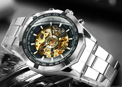 Снимка на Winner модерен часовник със самонавиващ се механизиъм както и с ръчно навиване