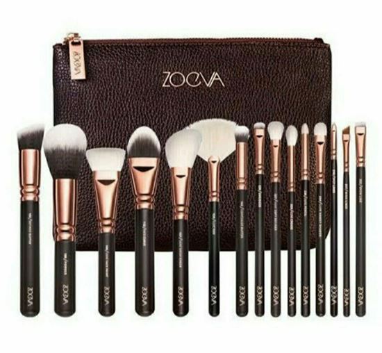 Снимка на нов сет четки за грим Зоева 15бр с чантичка кафяво Zoeva brush set