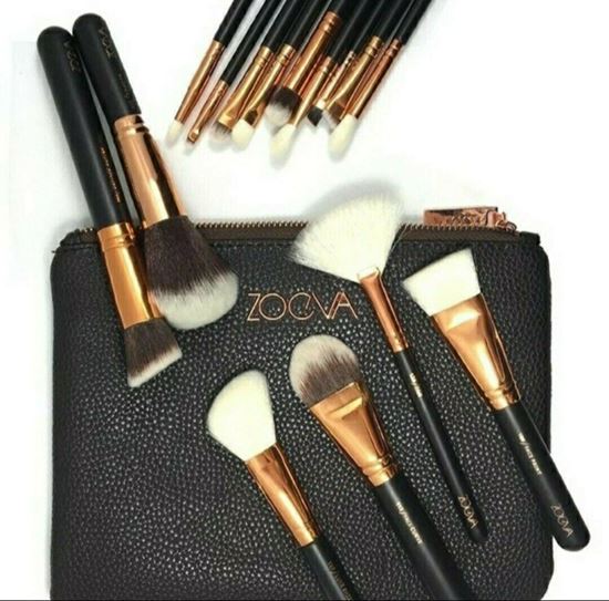 Picture of нов сет четки за грим Зоева 15бр с чантичка кафяво Zoeva brush set
