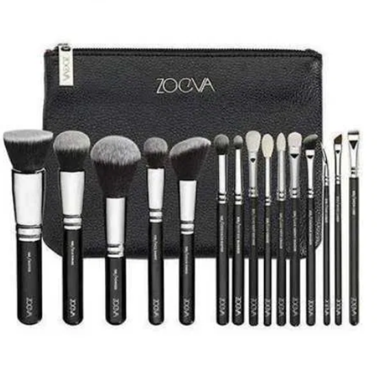 Picture of нов сет четки за грим Зоева 15бр с чантичка черно Zoeva brush set