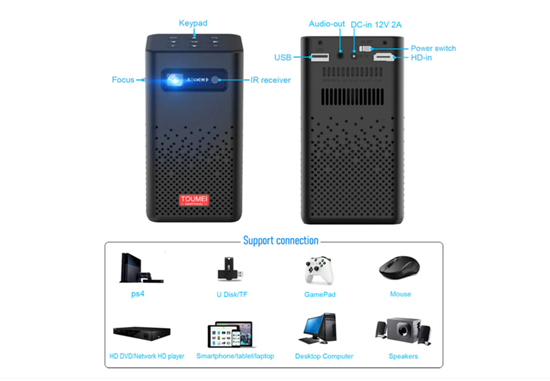 Picture of Джобен 4K мини проектор Toumei c900 Android 9 2GB 32GB WIFI Bluetooth 4часа
