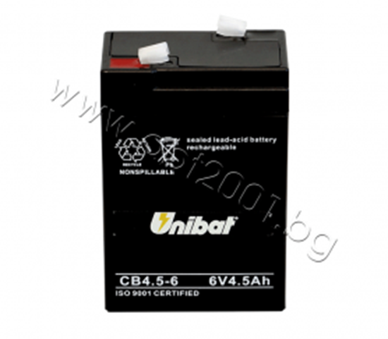 Снимка на Акумулатор VRLA-батерия UNIBAT, 4.5 Ah, 6 V