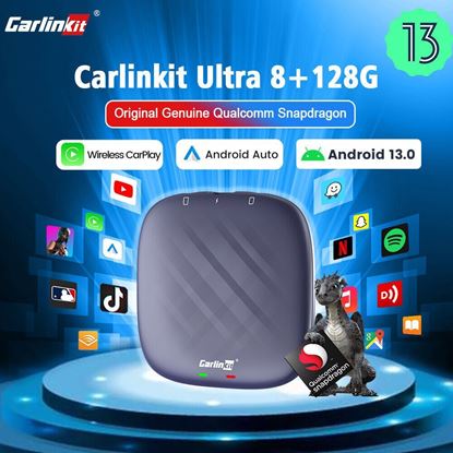 Снимка на Адаптер CarlinKit, AI TBox PLUS, операционна система Android 13, 4G SIM, 8GB RAM, 128GB ROM вътрешна памет, процесор QCM6125, Bluetooth, Wi-Fi, съвместими Wireless Android Auto и Apple Carplay