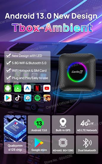 Picture of Tbox LED - Carlinkit Android 13.0 AI Box - Безжичен Carplay & Android Auto Adapter