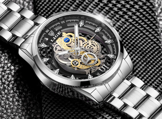 Снимка на Lige Ръчен самонавиващ воден луксозен часовник Скелетон