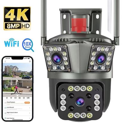 Снимка на 12MP PTZ WiFi 4K външна камера с троен обектив сензор движение IP CCTV