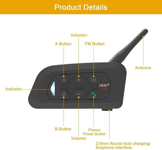 Picture of EJEAS V4C Bluetooth интерфон, само за рефери, 1500 m ултра дълъг интерком, който може да се използва за 4 души да говорят онлайн едновременно (1) за 4 души да говорят онлайн едновременно