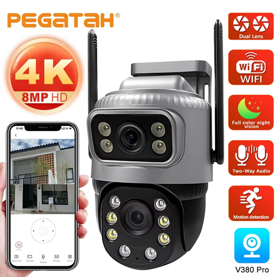 Снимка на 4K 8MP WiFi камера с двоен екран Външни охранителни камери IP PTZ