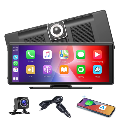 Снимка на H505F Преносим автомобилен екран Carplay 10,26-инчова камера за табло Безжичен Carplay Android Auto Link DVR Автомобилен екран с високоговорител
