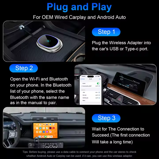 Picture of K509  Android Auto 2 в 1 безжичен Carplay конвертор Трансферна кутия Безжичен Carplay адаптер USB