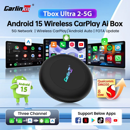 Picture of Carlinkit Ultra 2 Android 15 CarPlay Ai Box Безжичен Android Auto видео адаптер Поддръжка на Youtube Netflix TF SIM карта 8GB 128GB WiFi 6