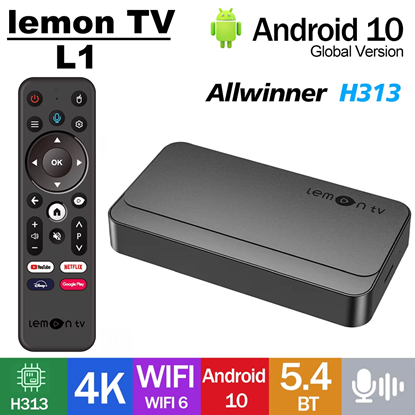 Picture of Lemon TV L1 Android 10 ТВ БОКС Quad 4K 2GB 8GB WiFi6 BT5.4 Гласово дистанционно управление YouTube Lemon TV приложение Медиен плейър