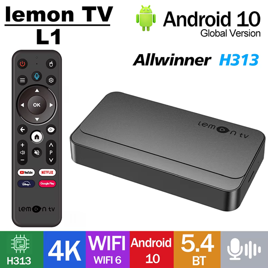Снимка на Lemon TV L1 Android 10 ТВ БОКС Quad 4K 2GB 8GB WiFi6 BT5.4 Гласово дистанционно управление YouTube Lemon TV приложение Медиен плейър