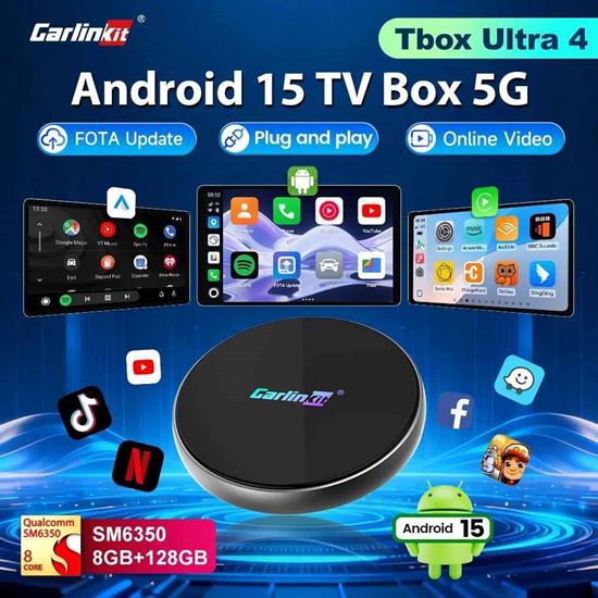 Picture of Tbox-Ultra 4 CarlinKit Android 15 TV Box 5G/4G LTE SM6350 Безжичен Android Auto & CarPlay AI Box за Netflix IPTV GPS 8GB + 128GB