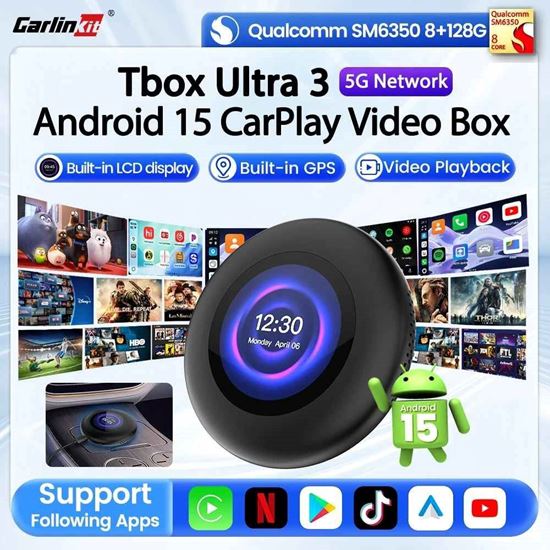 Picture of Carlinkit 5G LTE Tbox Ultra 3 Android TV Box Android 15 Безжичен Carplay адаптер QCM6350 Умна кола AI Box Carplay за Netflix Youtube